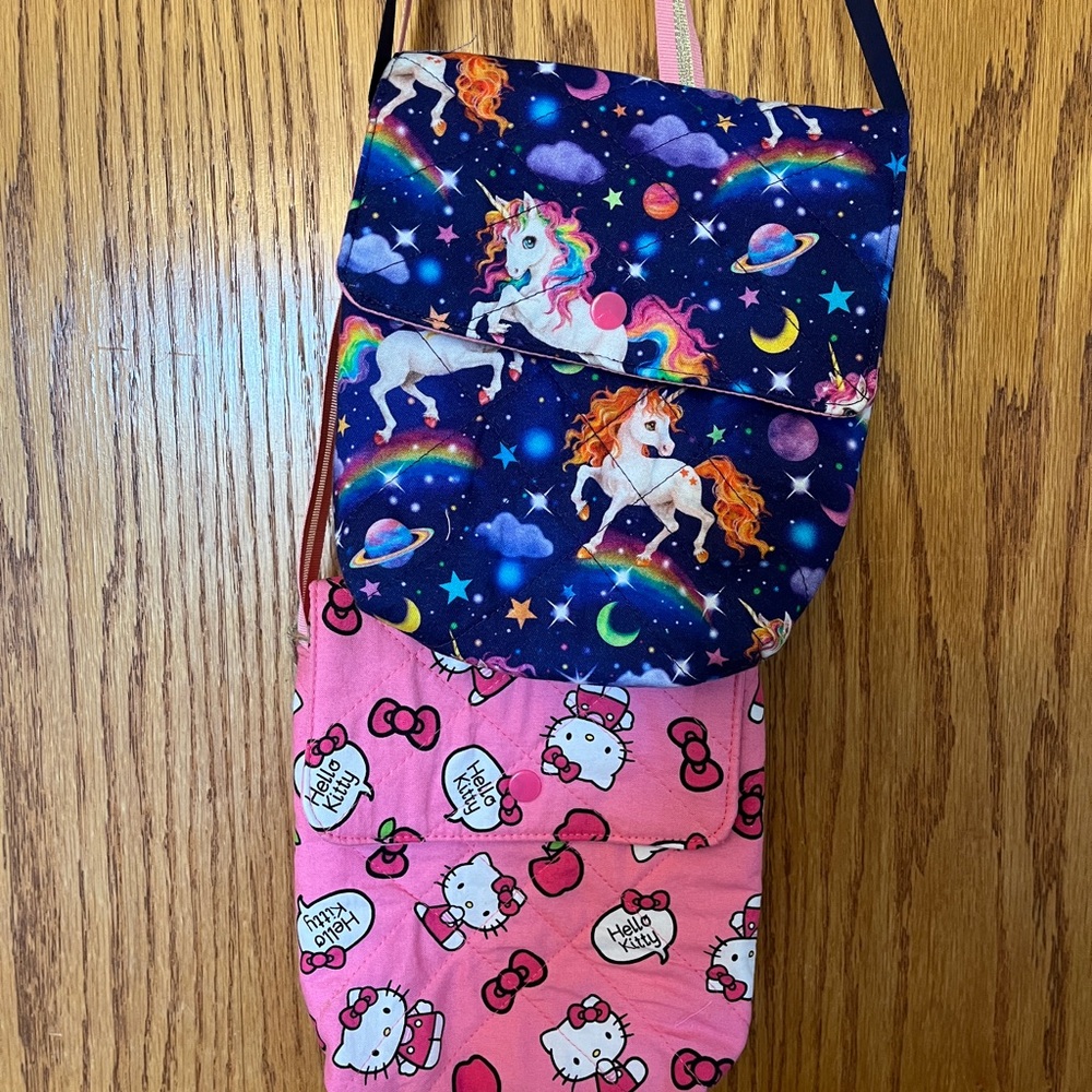 Handmade Unicorn or Hello Kitty girls crossbody purse